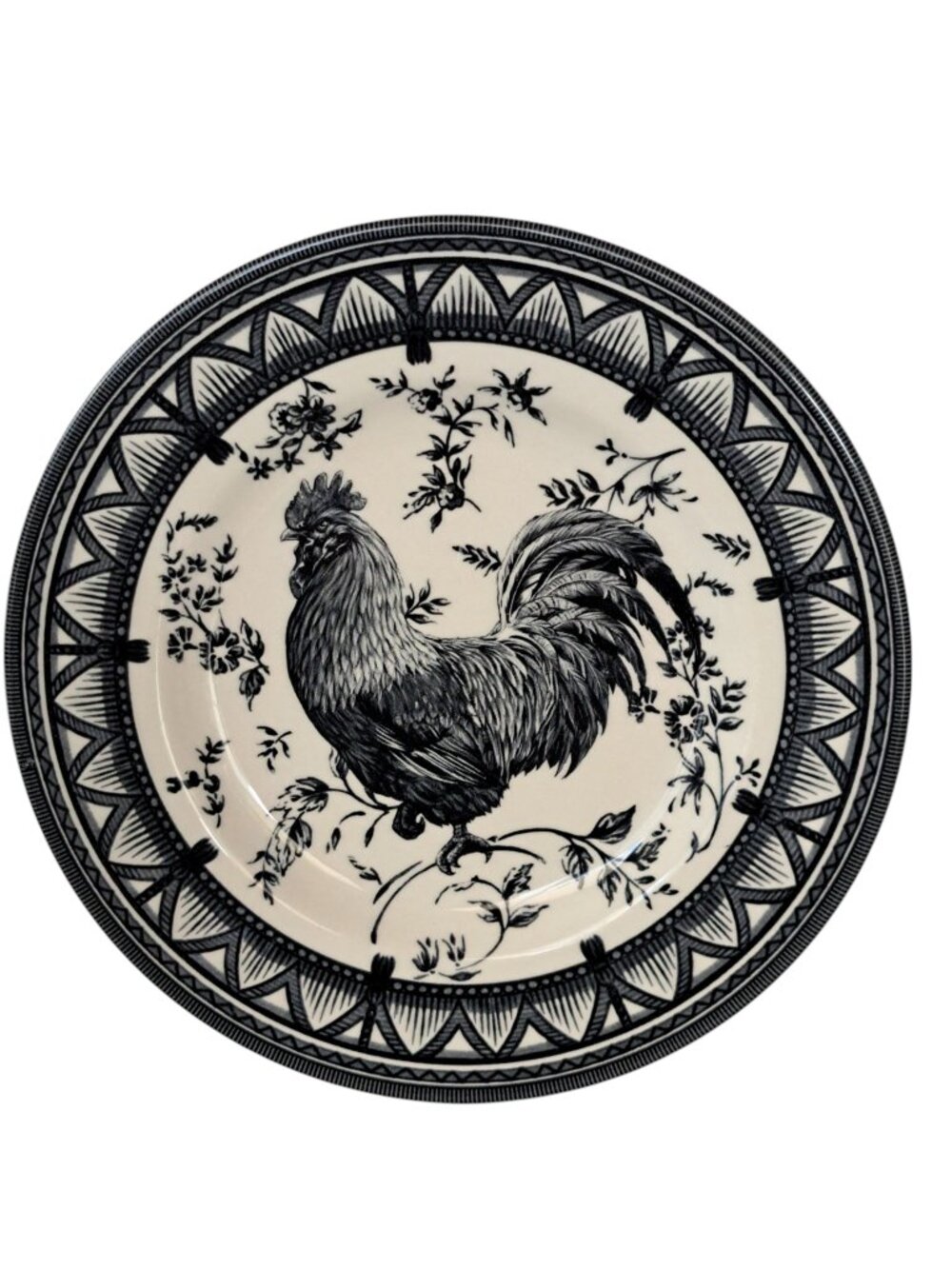 Churchill Black Rooster 8.5" Salad Plates Toile Floral Tassel Country Cottage - Picture 4 of 15